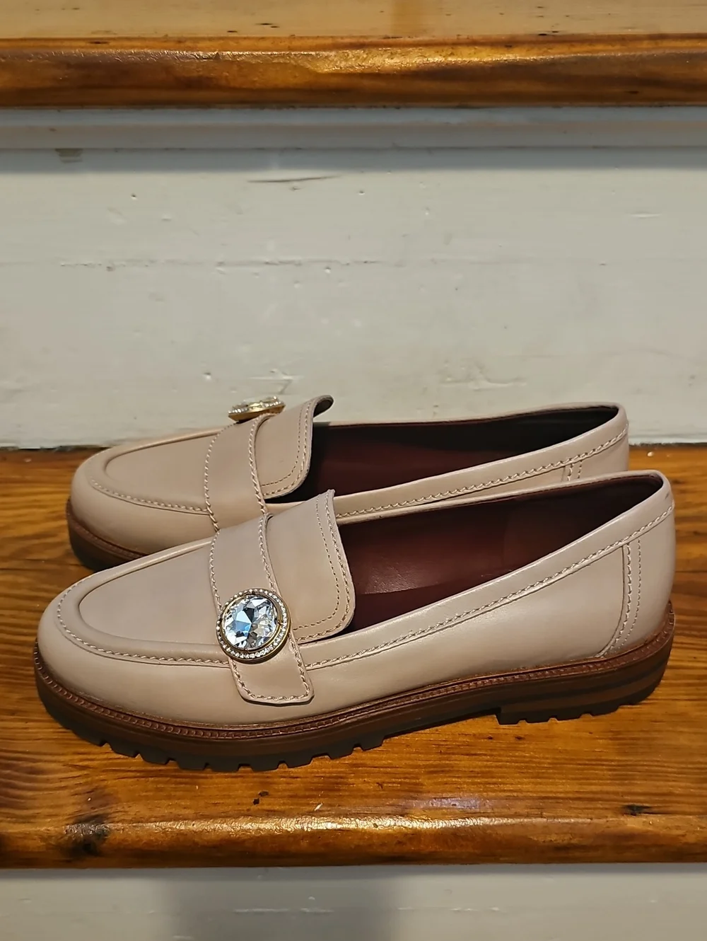 Kate Spade Cream Loafer with Decorative Gem Accent